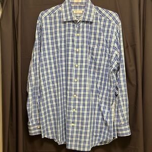 Peter Millar Men's XL 100% Cotton Blue/White Check Long Slv Button-down Shirt